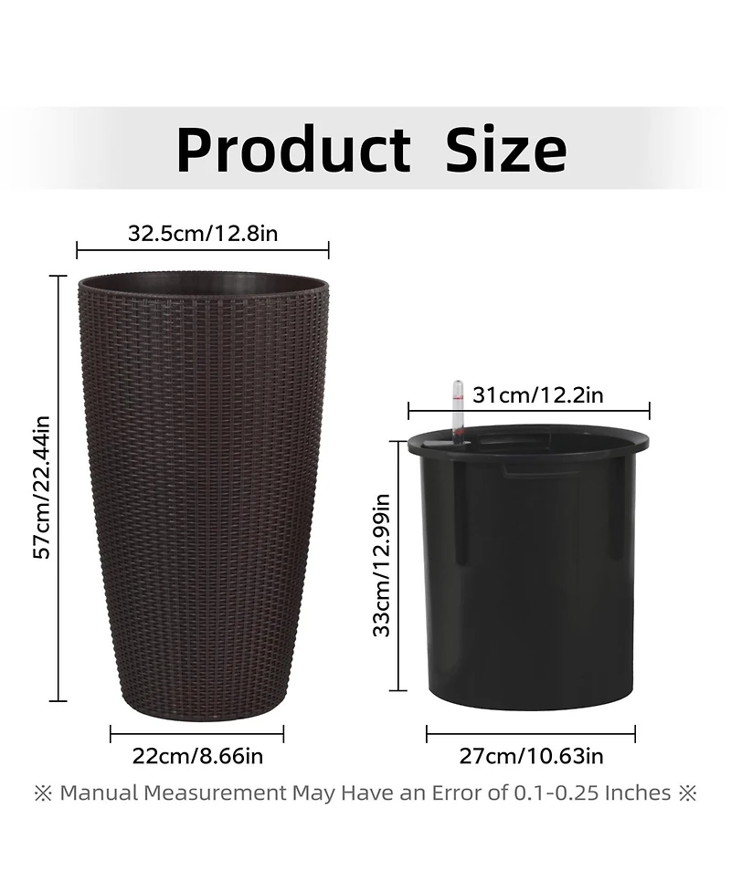 Streamdale Modern Indoor/Outdoor Planter with Auto-Watering (22.5 inch, Brown, 2-Pack)