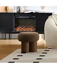 Mushroom stool, brown lamb wool seat, barrel Pvc pipe with walnut veneer
