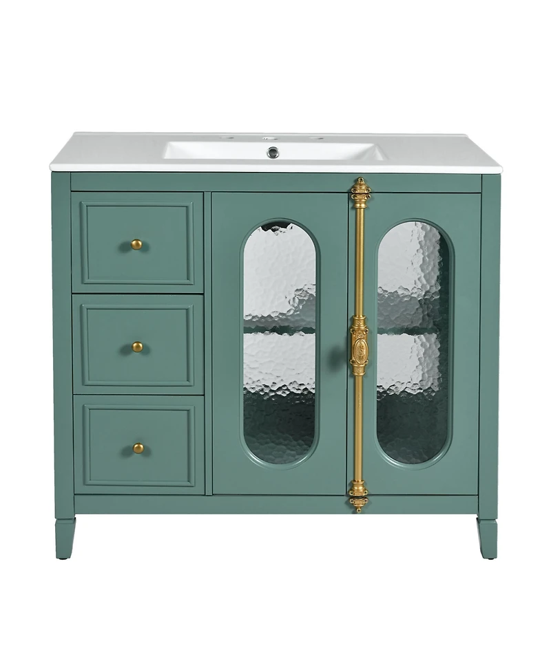 Streamdale 36-inch Bathroom Vanity with 2 Soft Close Doors, Solid Wood Frame Modern Bathroom Storage Cabinet with 3 Drawers