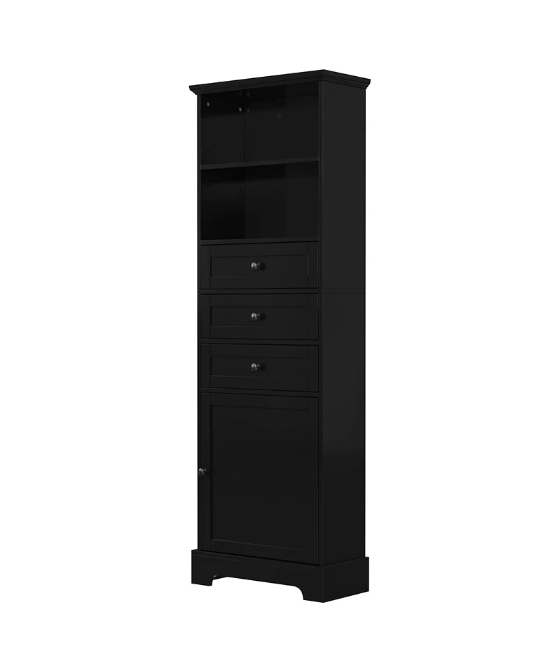 Tall Black Storage Cabinet with 3 Drawers and Shelves for Home