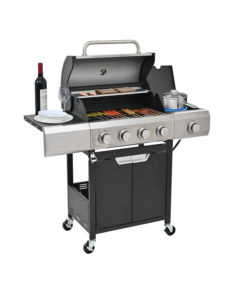 Streamdale Propane Grill 4 Burner Barbecue Grill Stainless Steel Gas Grill with Side Burner and Cover for Outdoor Bbq, Camping