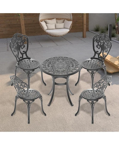 Streamdale 5-Piece Set Of All-Weather Cast Aluminum Dining Furniture Set With Black Frame