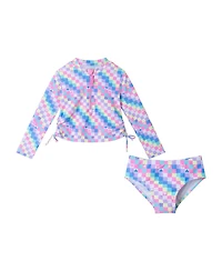 Toddler/Child Girls Checkered Icon Print Long Sleeve Rash Guard Set
