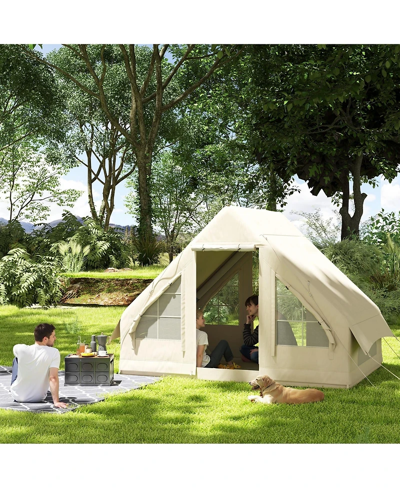 Outsunny Inflatable Camping Tent with Hand Pump, 4 Season for 4-6 People