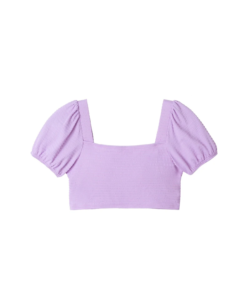 Toddler/Child Girls Purple Puff Sleeve Two-Piece Swimsuit