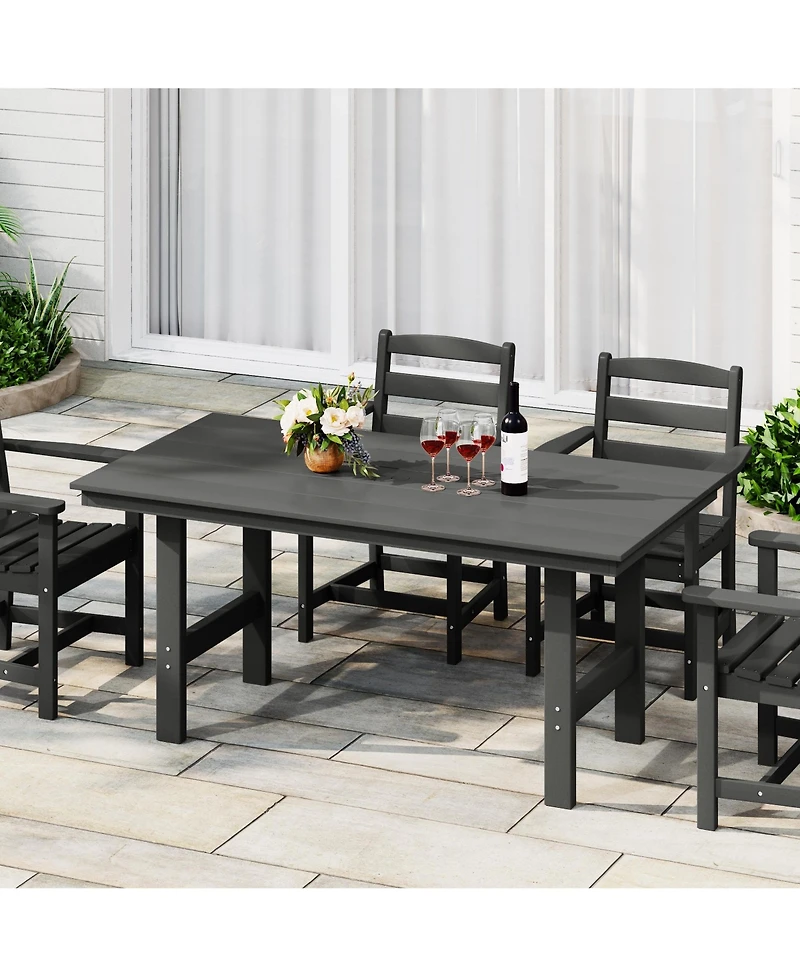 Outdoor Modern Hdpe 66" Wide Rectangle Patio Dining Table for 6