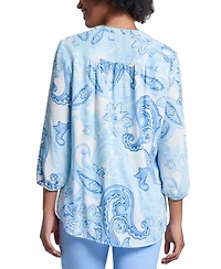 Jones New York Petite Paisley V-Neck 3/4-Sleeve Tunic