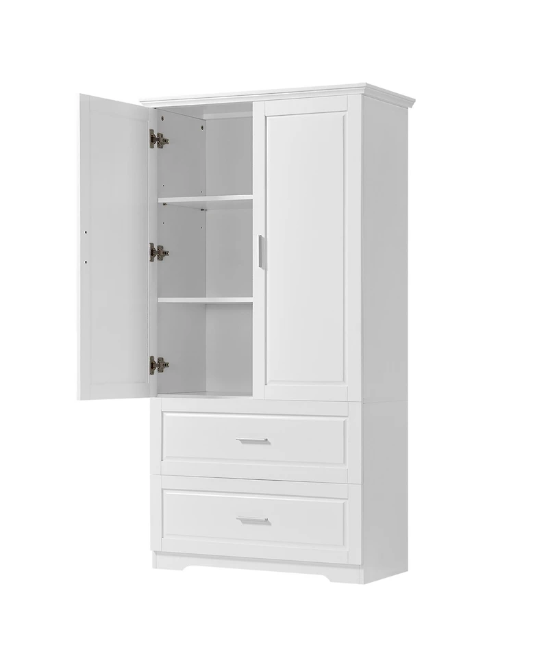 Tall Bathroom Storage Cabinet, Cabinet with Two Doors and Drawers, Adjustable Shelf, Mdf Board, White