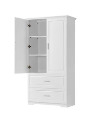 Tall Bathroom Storage Cabinet, Cabinet with Two Doors and Drawers, Adjustable Shelf, Mdf Board, White