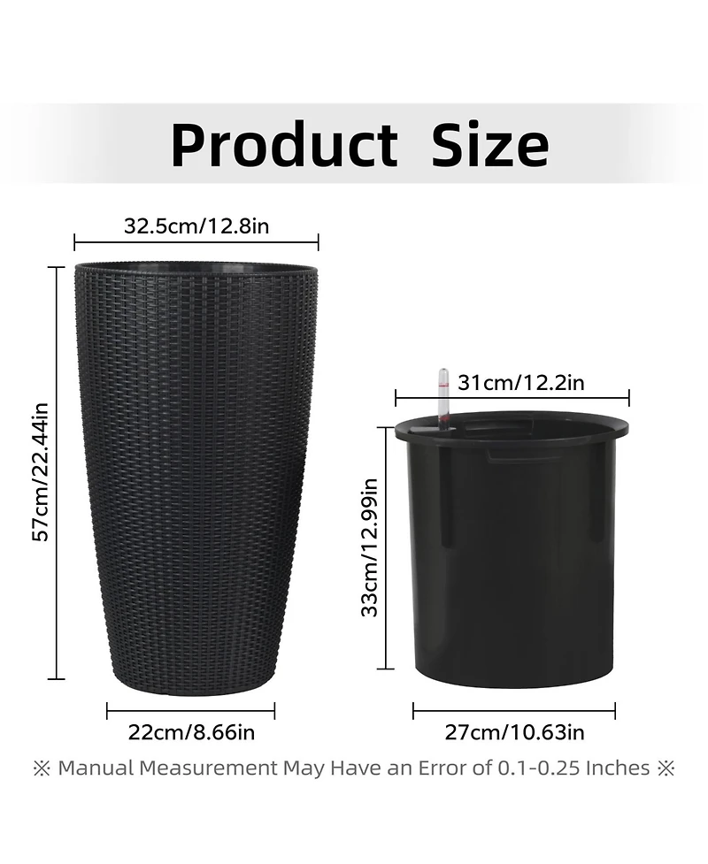Streamdale Modern 22.5" Rattan Design Planter with Self-Watering System (2-Pack)