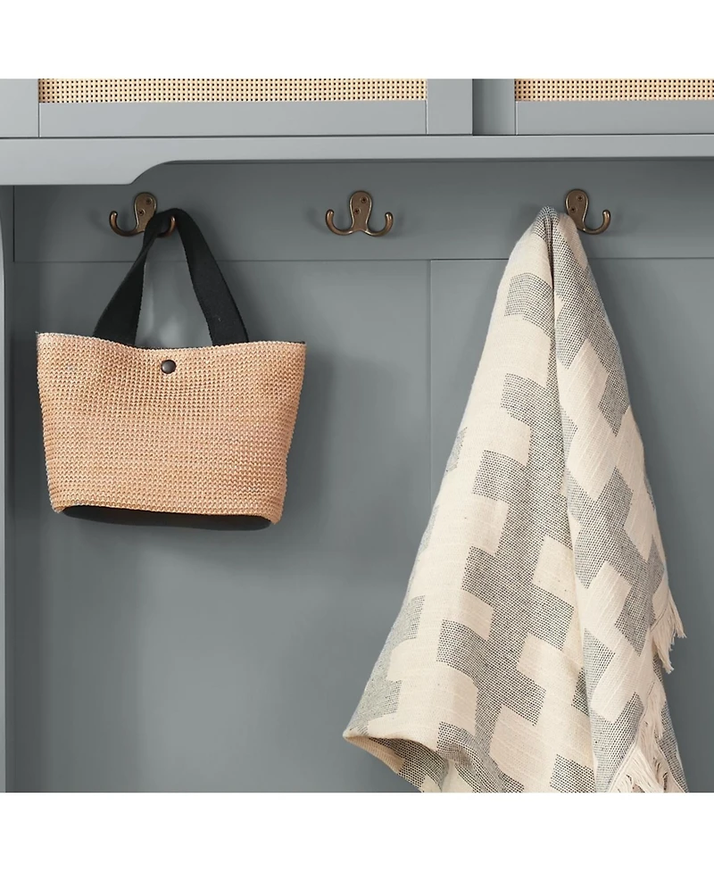 Streamdale Hall Tree Entryway Bench with Shoe Storage, Rattan, Gray (40"W x 18"D x 64"H)