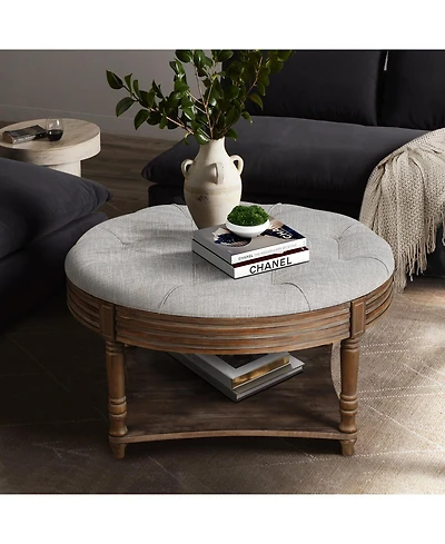Streamdale Round Waterproof Ottoman Table Tufted Storage Coffee Table with Shelf