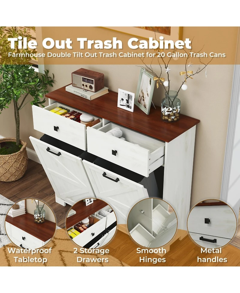 Streamdale Farmhouse Double Tilt-Out Trash Cabinet with Hideaway Drawer