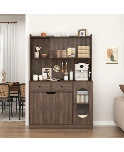 Streamdale 71" Tall Kitchen Cabinet with Reeded Glass Doors and Microwave Stand