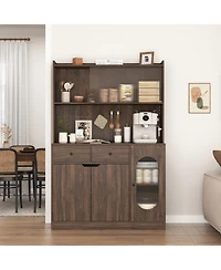 Streamdale 71" Tall Kitchen Cabinet with Reeded Glass Doors and Microwave Stand