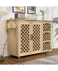 Streamdale 3D Woven Kitchen Island with Drop Leaf and Storage