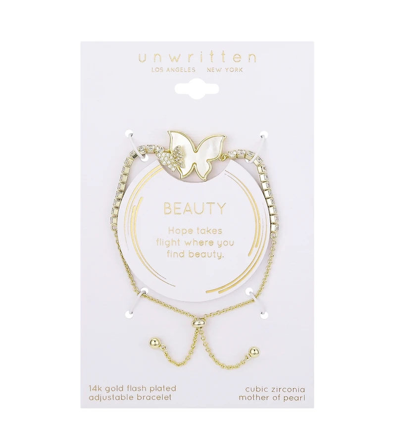 Unwritten Cubic Zirconia Mother of Pearl Butterfly Bolo Bracelet