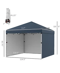Outsunny 10' x 10' Pop Up Canopy with 3 Sidewalls and Carry Bag,