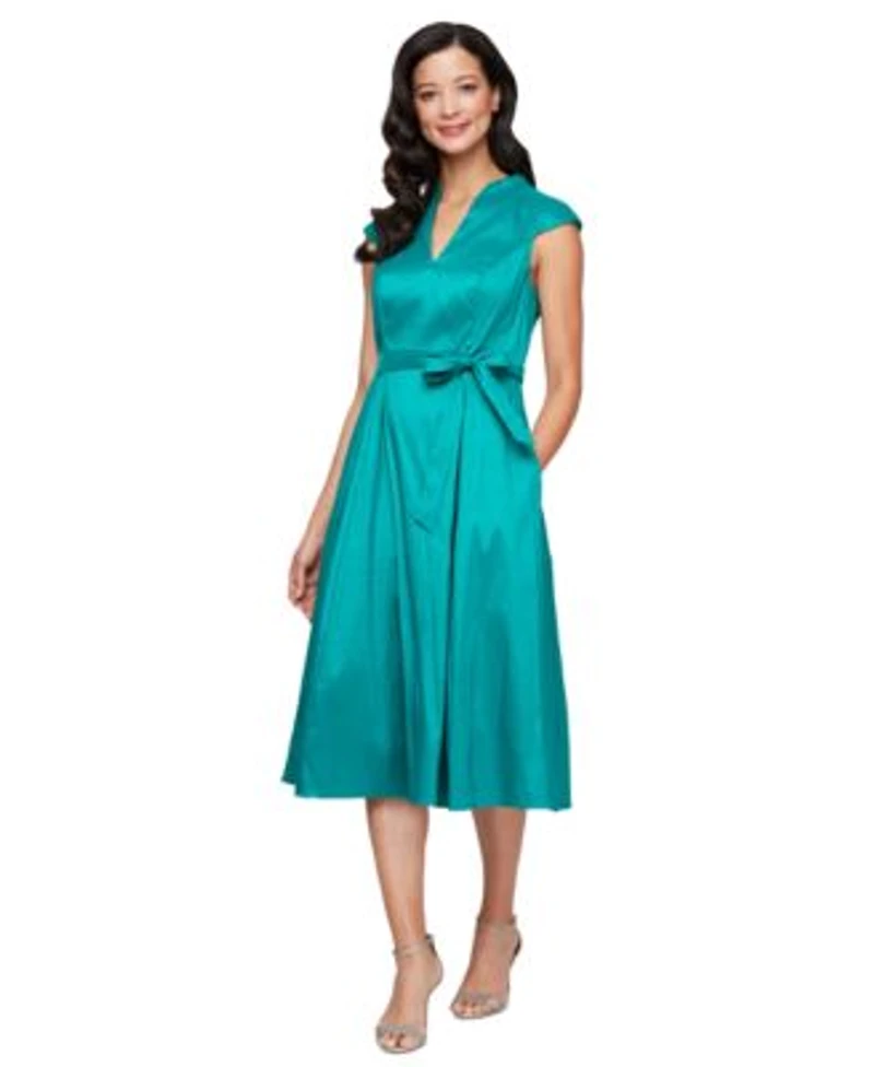 Alex Evenings Womens Belted A Line Dress