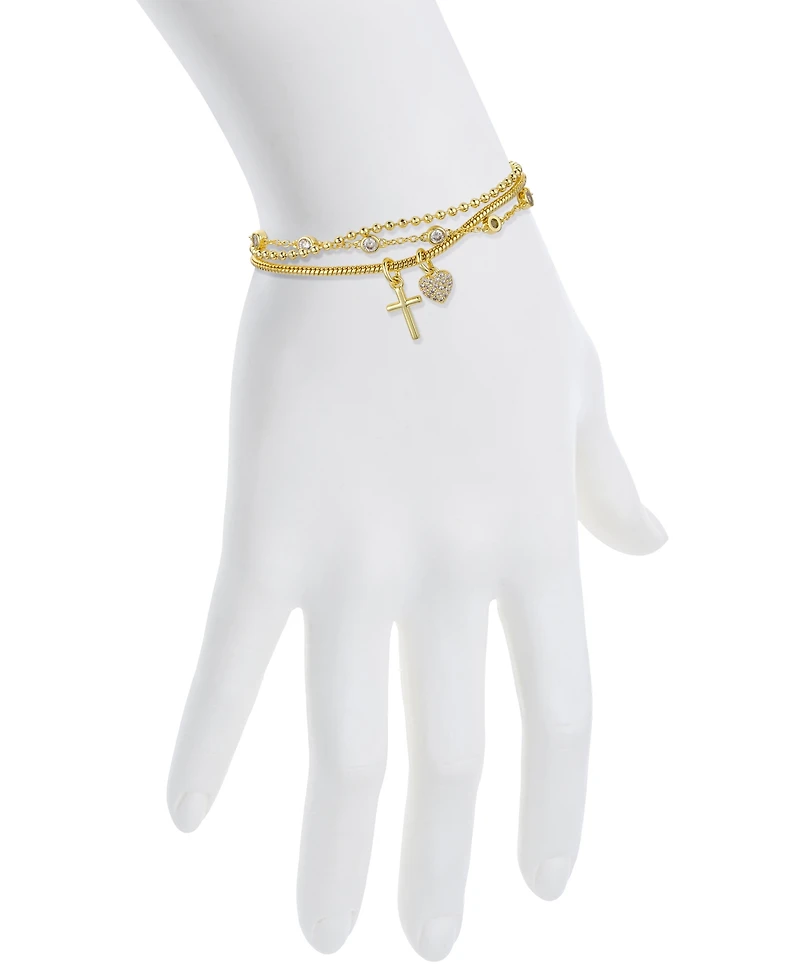 Unwritten Cubic Zirconia Cross Heart Layered Bolo Bracelet