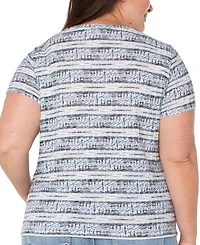 Liverpool Plus Ikat-Print Mitered Knit Short-Sleeve Top