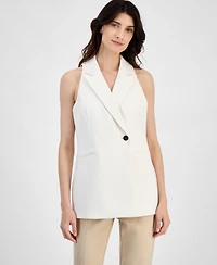 Women's Sleeveless Notched-Collar One-Button Blazer