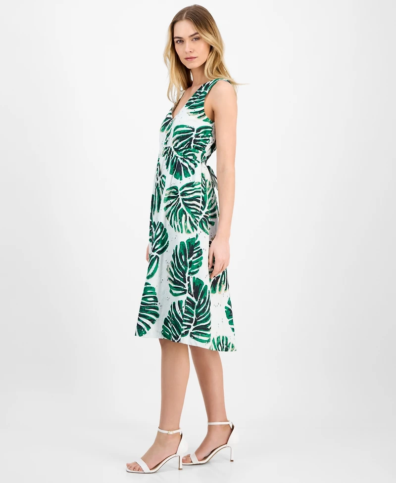 Anne Klein Women's Printed Cotton Eyelet V-Neck Dress