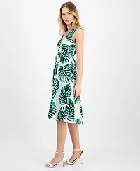 Anne Klein Women's Printed Cotton Eyelet V-Neck Dress