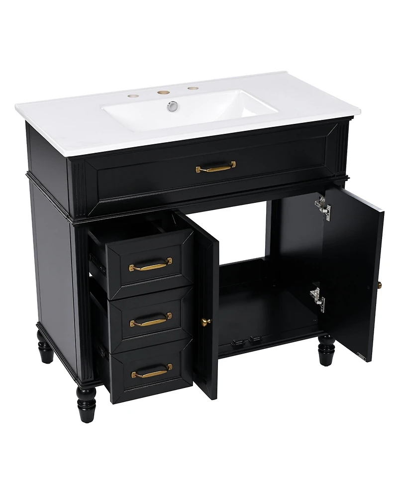 Streamdale 36" Bathroom Vanity with Sink, Black Bathroom Cabinet with Drawers, Solid Frame and Mdf Board, One Package