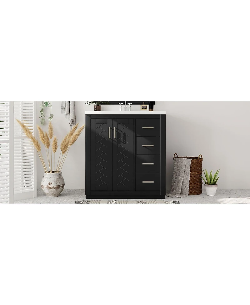 Streamdale 30" Solid Wood Bathroom Vanity Set with Resin Sink and Soft Close Storage