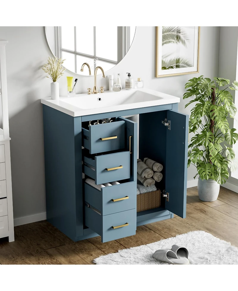 Streamdale 30" Freestanding Bathroom Vanity with Ceramic Sink and Storage Cabinet