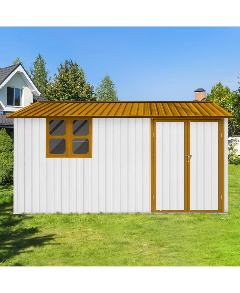 Streamdale Metal garden sheds 10ftx12ft outdoor storage sheds white+yellow with window