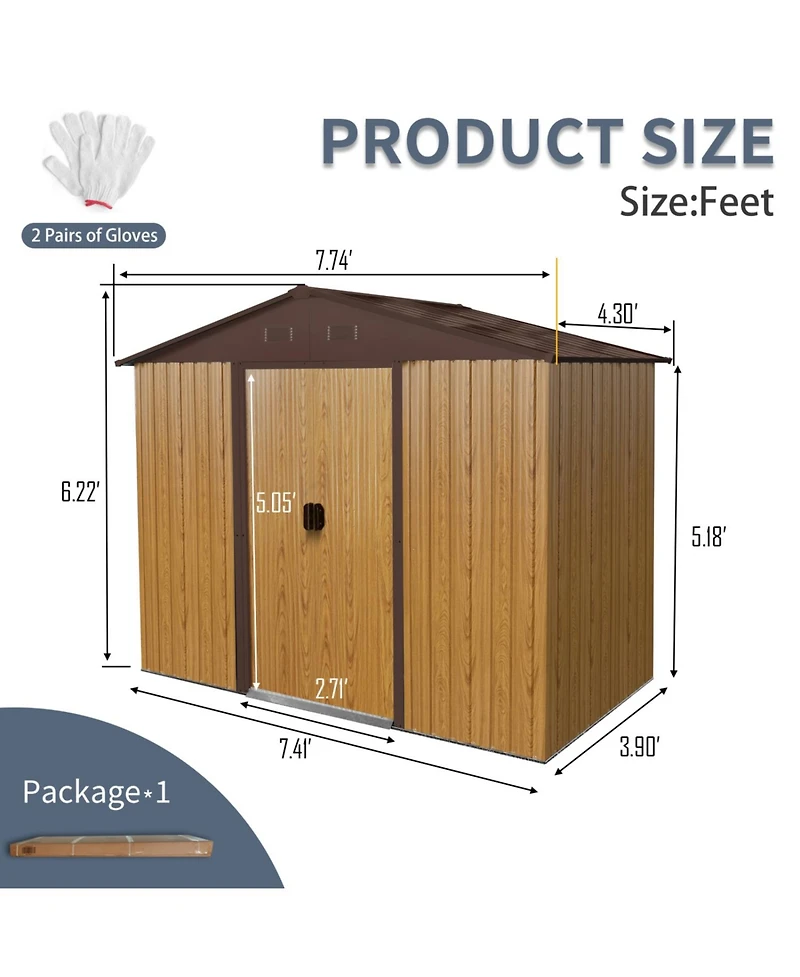 Streamdale 8ft x 4ft Outdoor Metal Storage Shed with Sliding Door and foundation for Backyard, Patio, Lawn (Coffee)