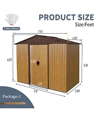 Streamdale 8ft x 4ft Outdoor Metal Storage Shed with Sliding Door and foundation for Backyard, Patio, Lawn (Coffee)