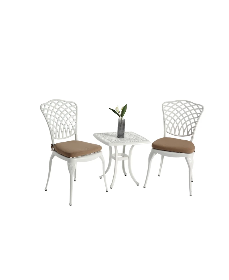 Streamdale Cast Aluminum 3-Piece Bistro Set 2 Chairs & Table w/ Cushions
