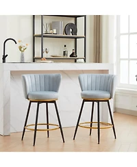Streamdale Counter Height Swivel Upholstered Barstools, Set of 2, Velvet Fabric