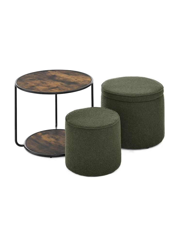 Streamdale Multifunctional Ottoman Table with Drum Stool and Storage - Dark Green