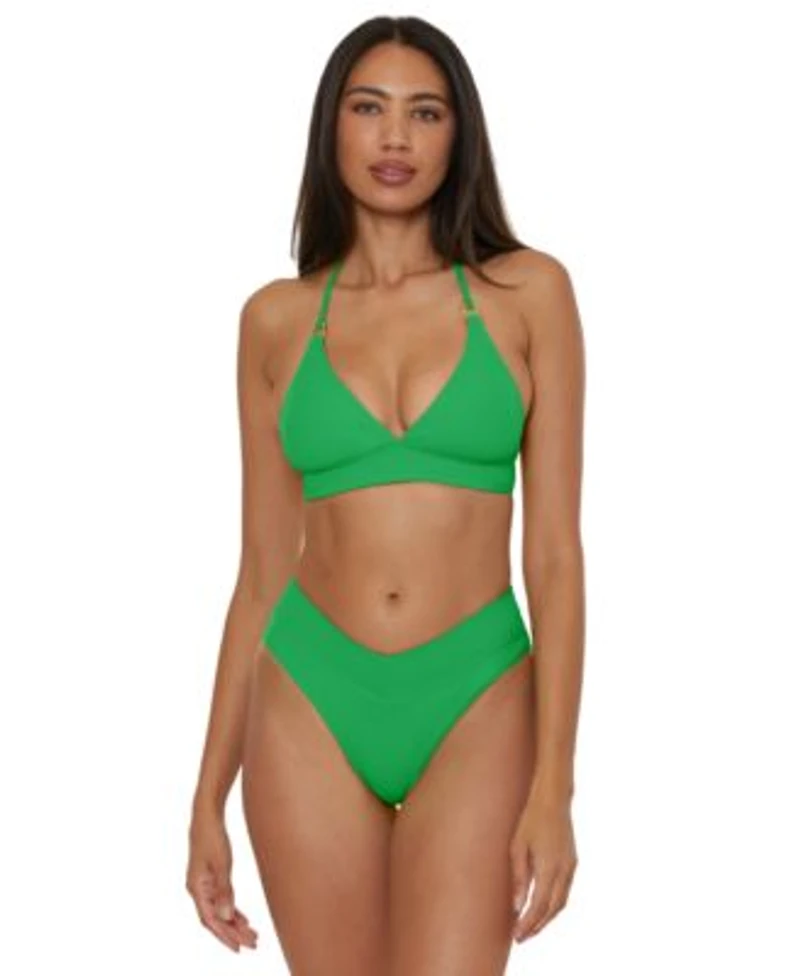 Becca Womens Modern Edge Halter Bikini Top High Waist Bottoms