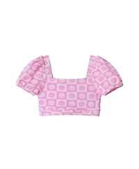 Toddler/Child Girls Smiley Print Textured Puff Sleeve Bikini