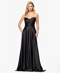 Blondie Nites Juniors' Jacquard Strapless Sweetheart Gown