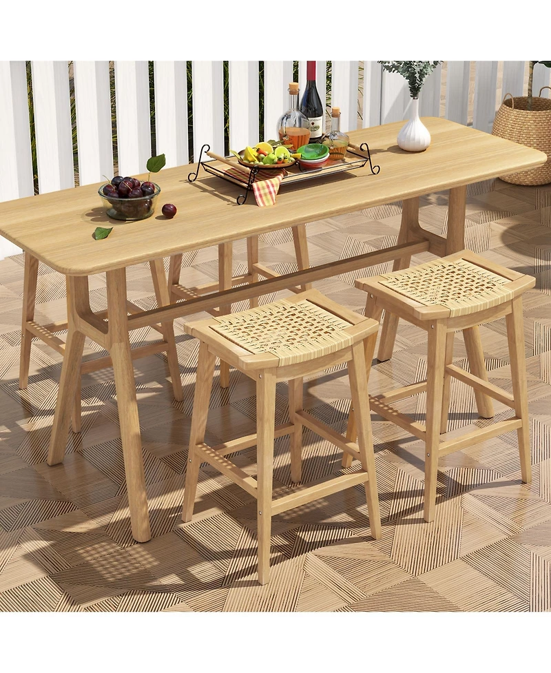 Patio Rattan Barstool with Footrest and Saddle Seat