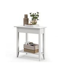 2-Tier Wedge Narrow End Table with Storage Shelf and Solid Wood Legs