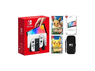 Nintendo Oled Bundle With Accessories, Pokemon Lets Go Evee & Lets Go Pikachu Games