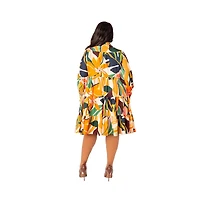 Buxom Couture Plus Floral Long Sleeve Tiered Shirt Dress