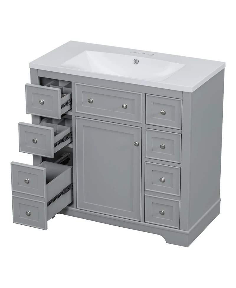 Streamdale 36" Bathroom Vanity with Sink Combo, One Cabinet and Six Drawers, Solid Wood and Mdf Board, Grey