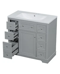 Streamdale 36" Bathroom Vanity with Sink Combo, One Cabinet and Six Drawers, Solid Wood and Mdf Board, Grey