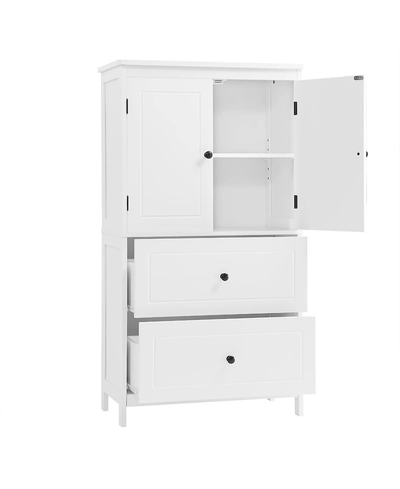 Bathroom Storage Cabinet, Cabinet with Two Doors and Drawers, Adjustable Shelf, Mdf Board, White