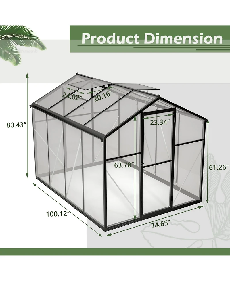 Streamdale Walk-In Greenhouse 6x8 Ft Outdoor Polycarbonate with Roof Vent