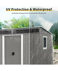 Streamdale 8 ft x 6 ft Outdoor Metal Storage Shed with Window,Transparent plate and lockable sliding door for Garden, Lawn (Gray)