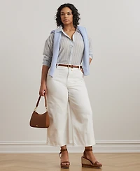 Lauren Ralph Plus Oversize Striped Cotton Voile Shirt